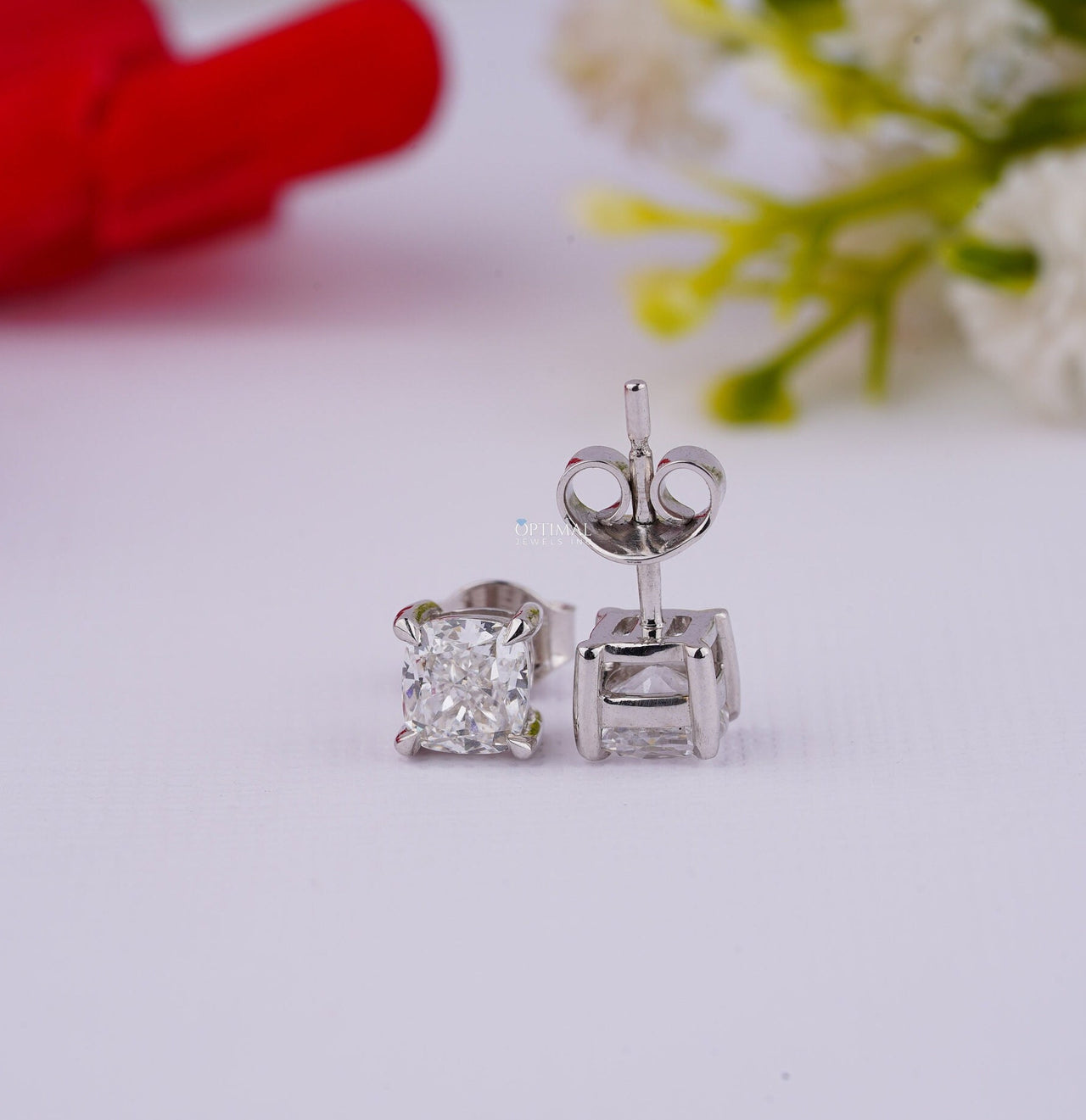 Cushion Cut Diamond Stud Earring Lab Grown Diamond Engagement Earring 0.50 Ctw White Gold Earrings For Gift Push Back Earrings For Her