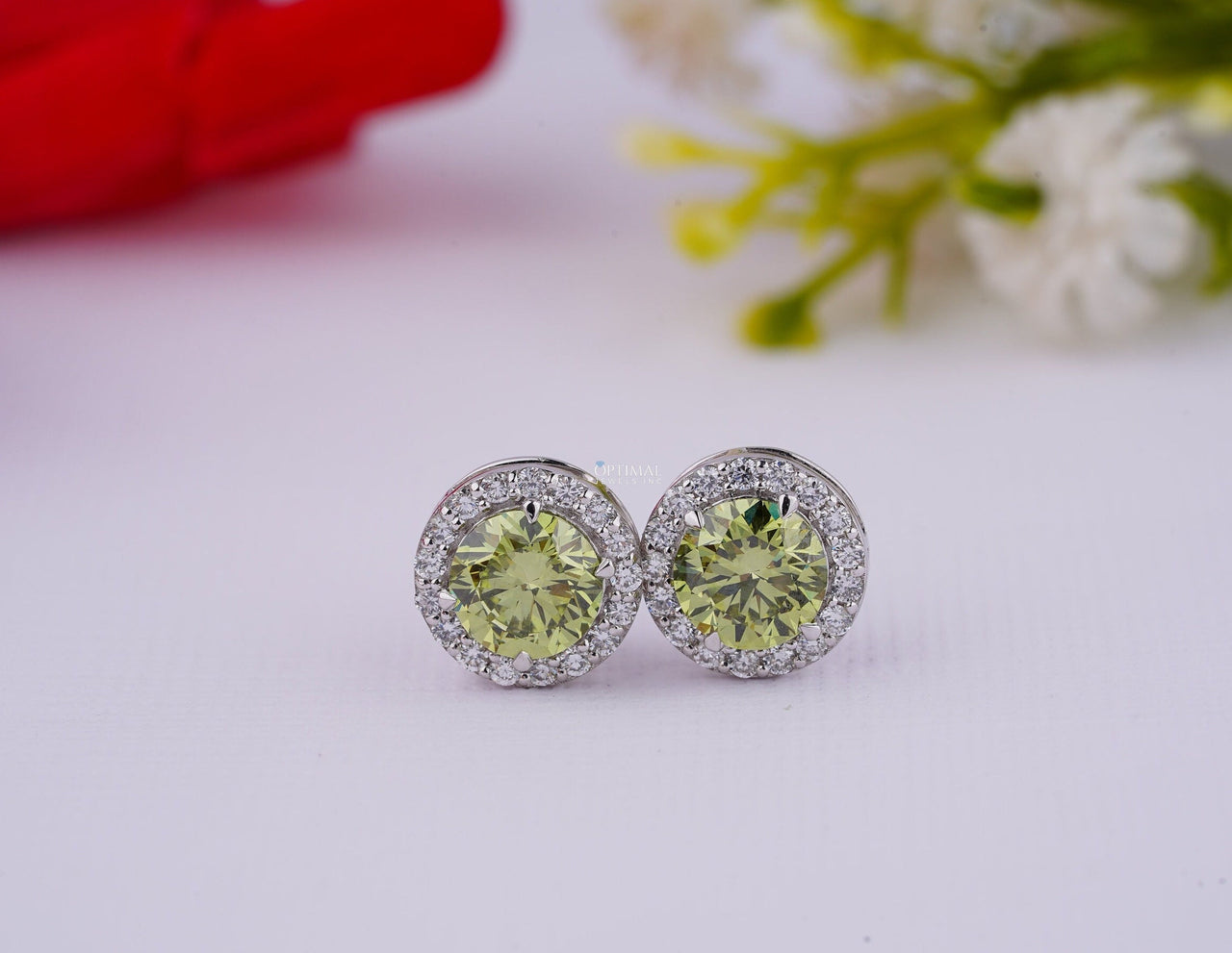 Mint Green Round Lab Diamond Earrings 2.40 Ctw IGI Certified Halo Diamond Earring White Gold Stud Earring For Her Anniversary Gift For Women