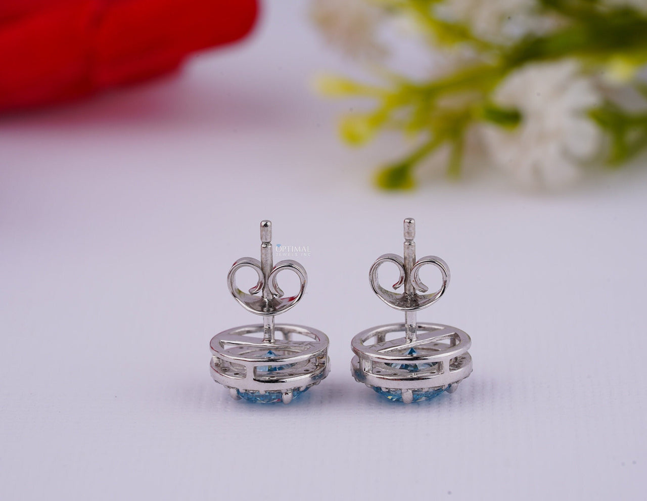 Sapphire Blue Lab Diamond Earrings 2.40 Ctw IGI Certified Round Halo Diamond Earring White Gold Stud Earring For Women Gift For Her