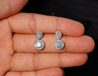 Thumbnail for Exquisite Double Halo Drop Earrings 4.00 Ct Brilliant Round Cut and Teardrop Lab Diamonds, Perfect for Special Occasions, Bridal Earrings