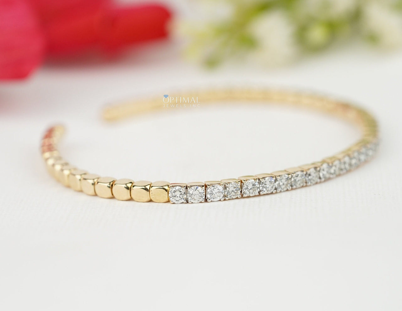 Round Lab-Grown Diamond Tennis Bracelet, 5.00 CTW IGI Certified Diamond, Yellow Gold Half Eternity Bracelet, Perfect for Everyday Wear