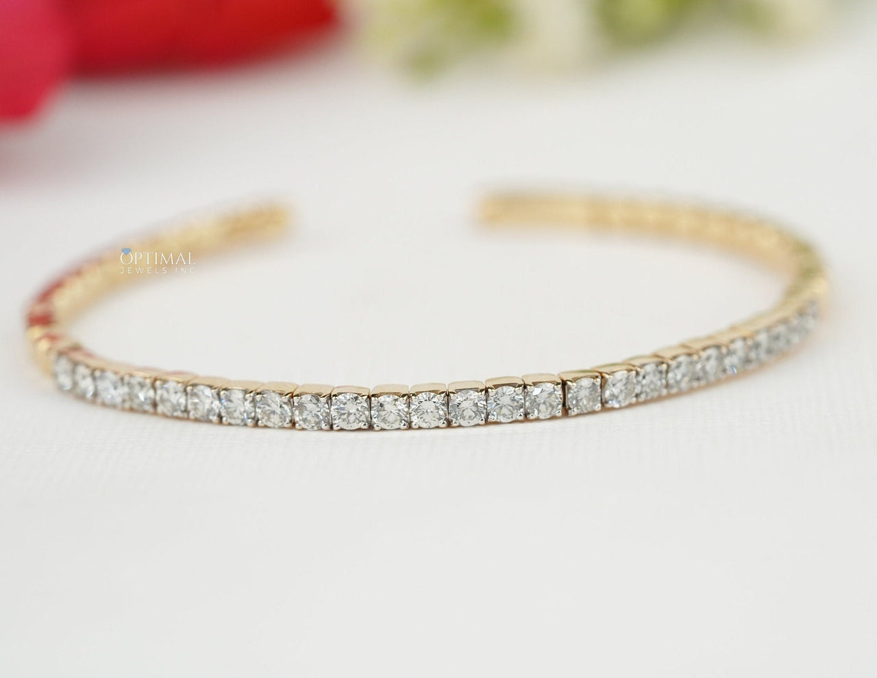 Round Lab-Grown Diamond Tennis Bracelet, 5.00 CTW IGI Certified Diamond, Yellow Gold Half Eternity Bracelet, Perfect for Everyday Wear