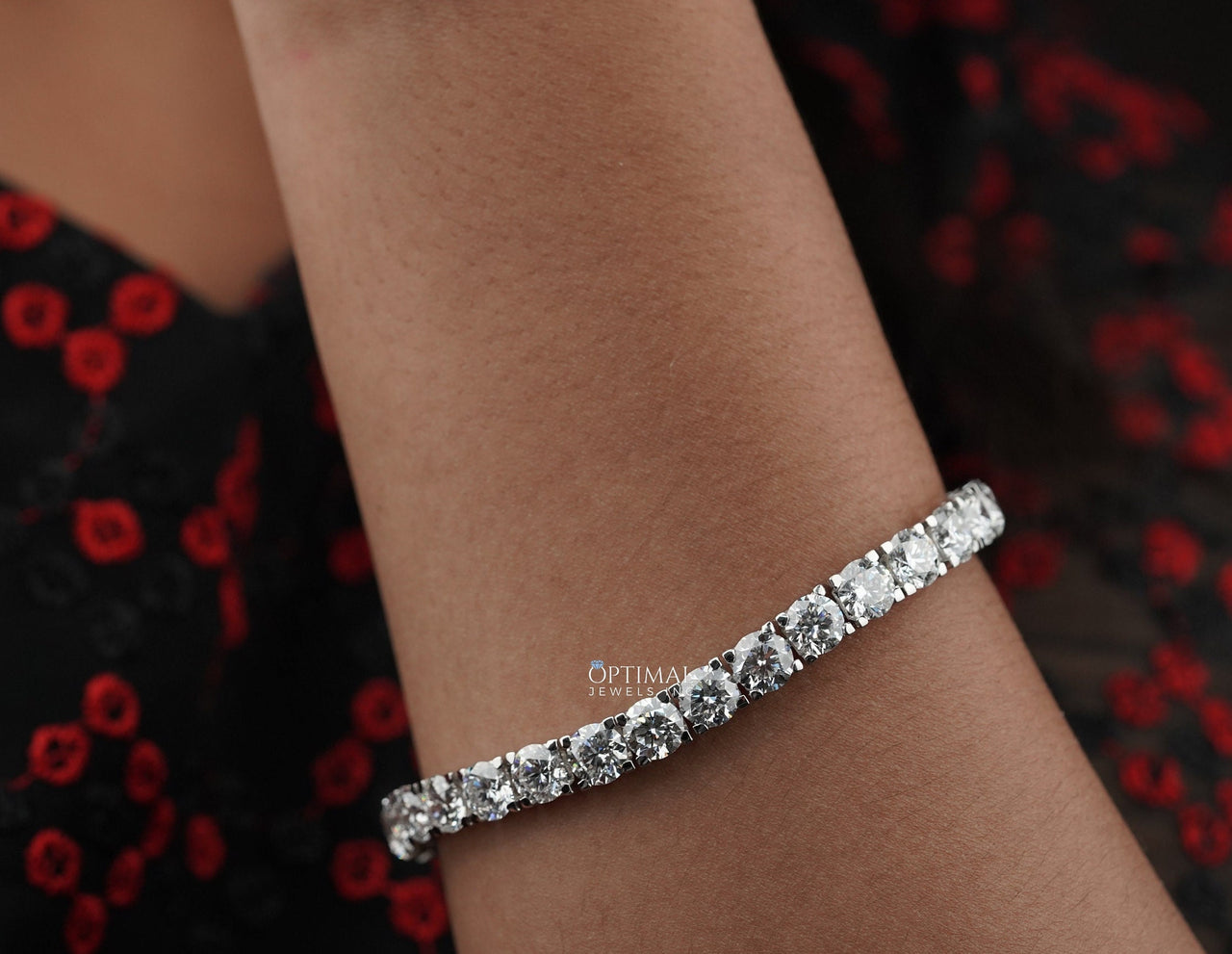 Round Lab Diamond Tennis Bracelet, 23.00 CTW Round Cut Lab-Grown Diamond Bracelet, 14K White Gold Women's Bracelet, Wedding Gift For Women