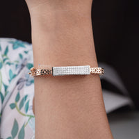 Thumbnail for 1.75 CTW Cuban Link Lab-Grown Diamond Bracelet, Pave-Set Round Diamonds Bar Bracelet, Rose Gold Fancy Design Band, Ideal Gift For Bridal