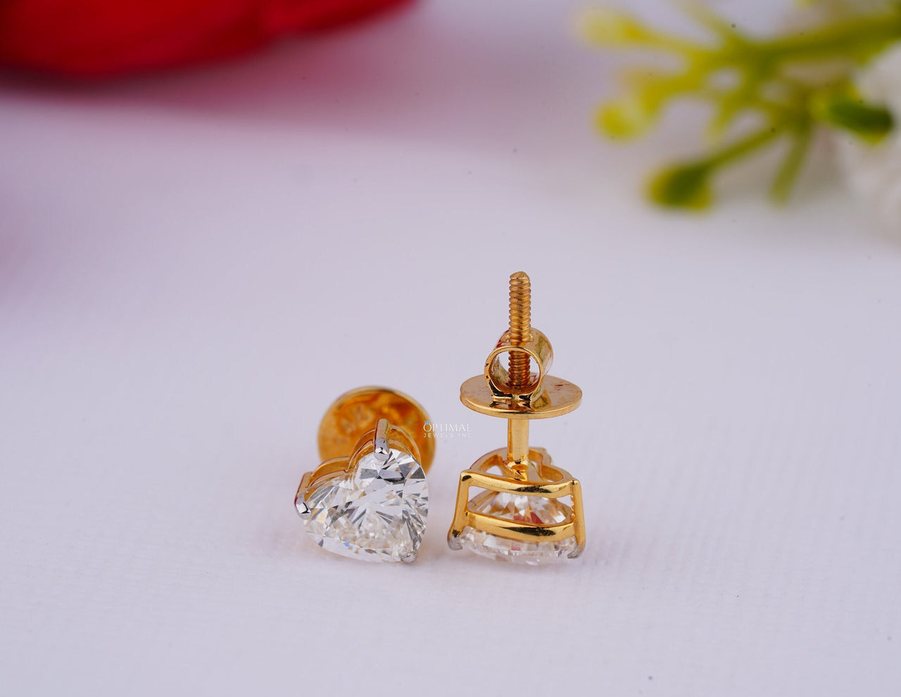 Minimalist Heart Shape Diamond Earring 1 Ctw Heart Cut Diamond Stud Earring Screw Back Yellow Gold Earring Perfect Anniversary Gift For Wife