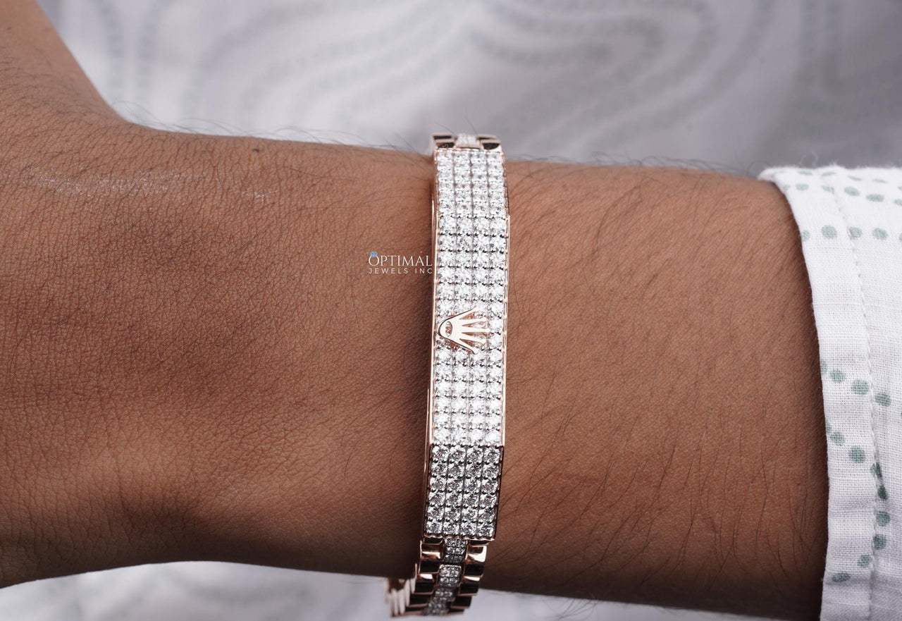 Elegant Rose Gold Cuban Link Bracelet, 4.05 CT Lab Grown Pave Diamond-Studded Bracelet, Luxury Bracelet for Jewelry Lovers, Bracelet For Him