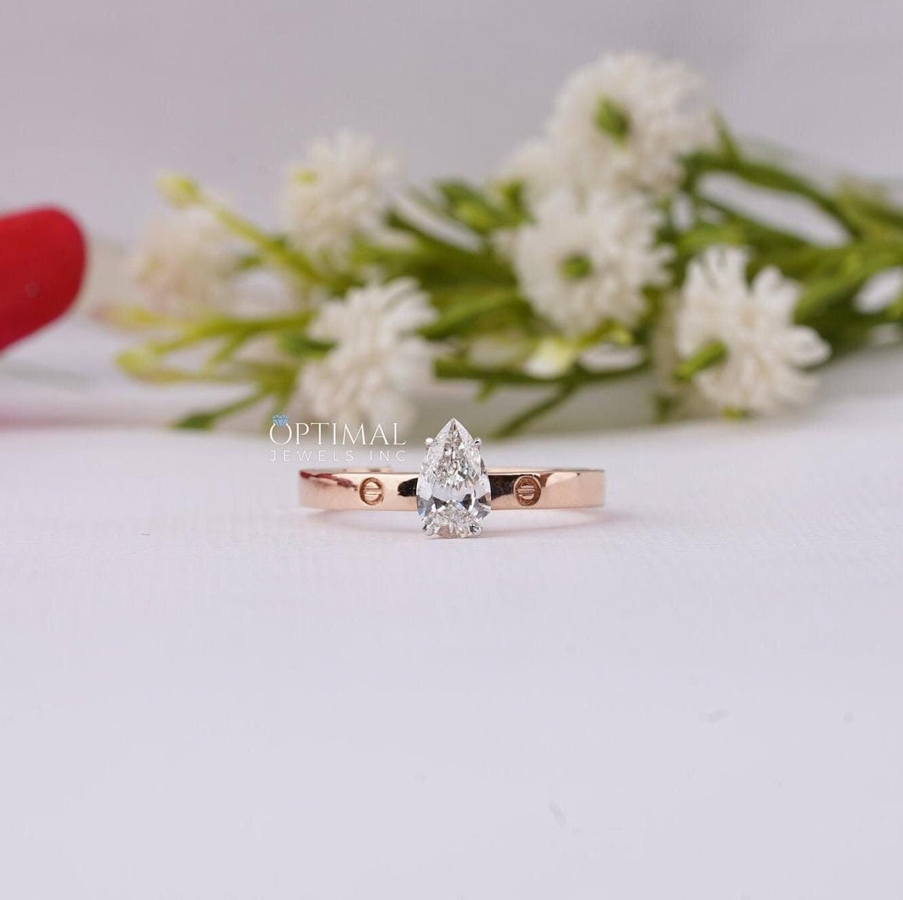 Minimalist Pear Lab Grown Diamond Engagement Ring 0.53 Ctw Solitaire Diamond Ring Pear Cut Lab Diamond Ring Everyday Wear Ring Gift For Her