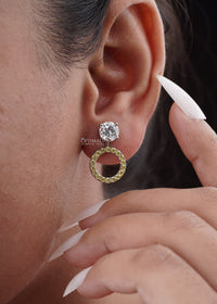 Thumbnail for Elegant Two-Tone Lab Diamond Stud Earring 2.44 Ctw Round Sparkling Yellow Stone Encrusted Circle Drop Earring Perfect For Special Occasions