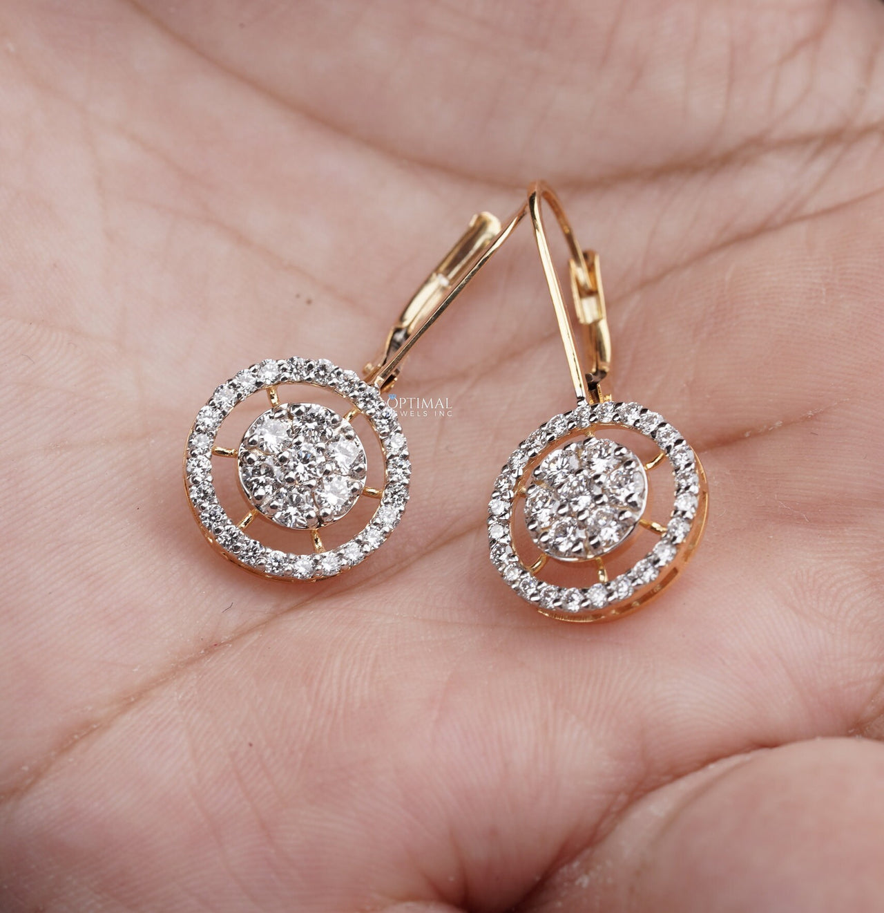 Round Halo Diamond Earring 0.80 Ctw Lab Created Diamond Earring Yellow Gold Dangle And Drop Earring Lab Grown Diamond Perfect Gift For Her