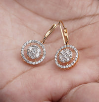 Thumbnail for Round Halo Diamond Earring 0.80 Ctw Lab Created Diamond Earring Yellow Gold Dangle And Drop Earring Lab Grown Diamond Perfect Gift For Her