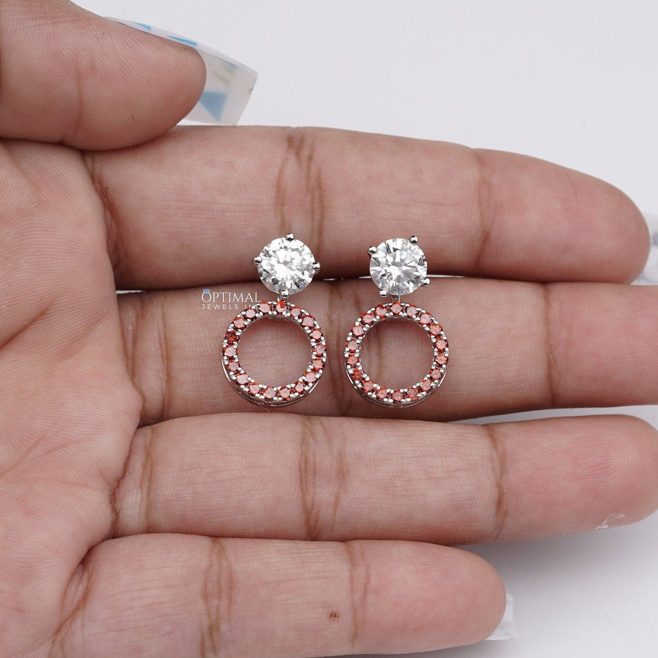 2.44 Ctw Round Lab Diamond Earring Red Halo Diamond Earring Stud Earring White Gold Jacket Earring Lab Grown Diamond Perfect Gift For Women