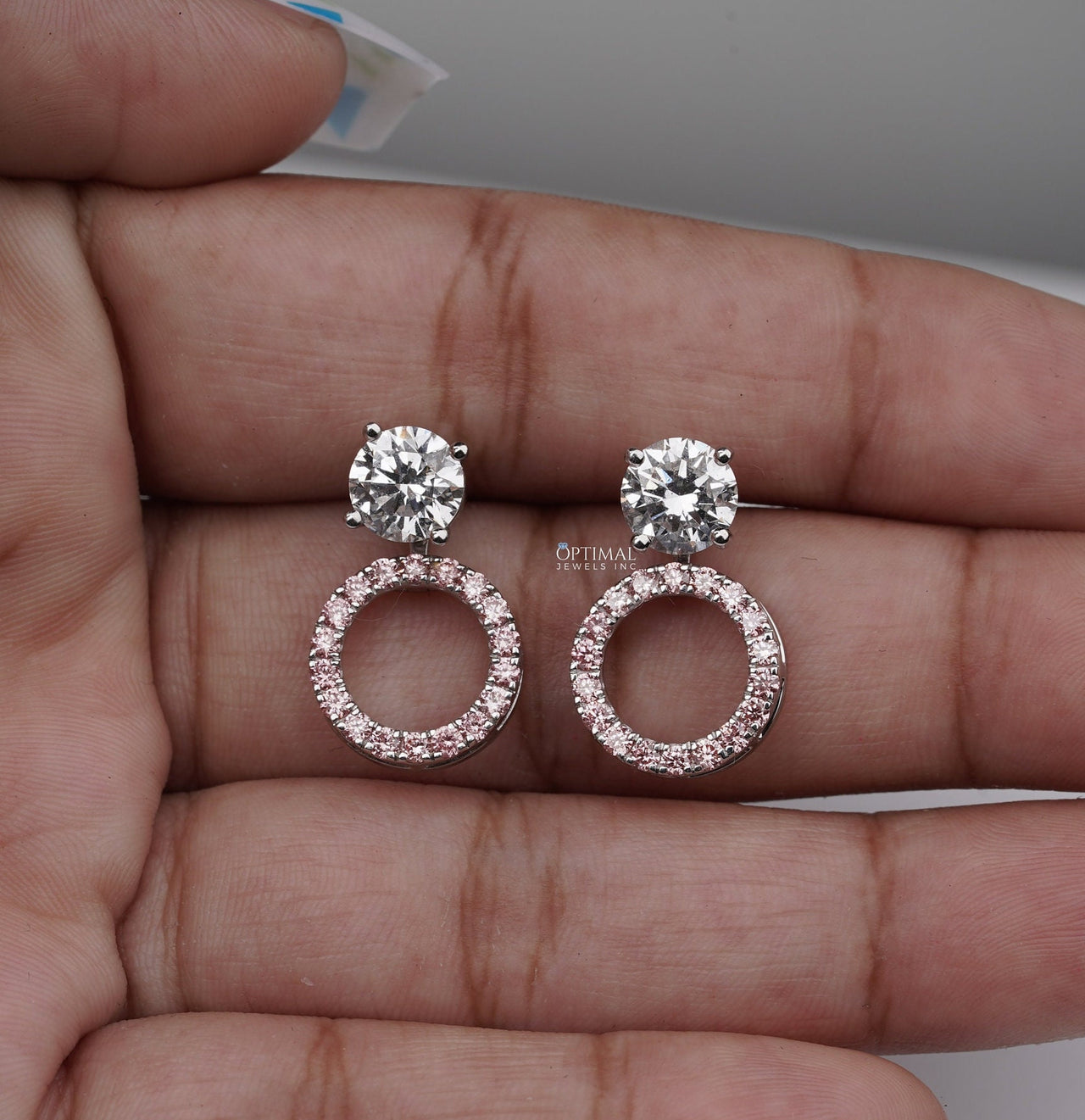 Round Lab Diamond Earring 2.44 Ctw Pink Halo Diamond Earring Jacket Earring White Gold Stud Earring Lab Grown Diamond Earring Gift For Women