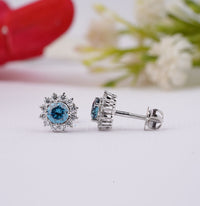 Thumbnail for Fancy Vivid Blue Lab Diamond Earring 2.50 Ctw Halo Diamond Earring Round Cut Diamond White Gold Stud Earring For Everyday Wear Gift For Her