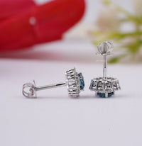 Thumbnail for Fancy Vivid Blue Lab Diamond Earring 2.50 Ctw Halo Diamond Earring Round Cut Diamond White Gold Stud Earring For Everyday Wear Gift For Her