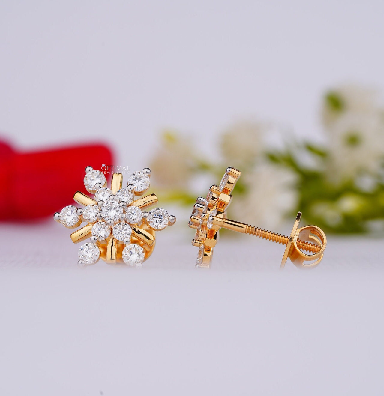 Floral Design Gold and Diamond Stud Earring 1.50 Ctw IGI Certified Lab Grown Diamond Earring Perfect Bridal Earring or Birthday Gift for Her