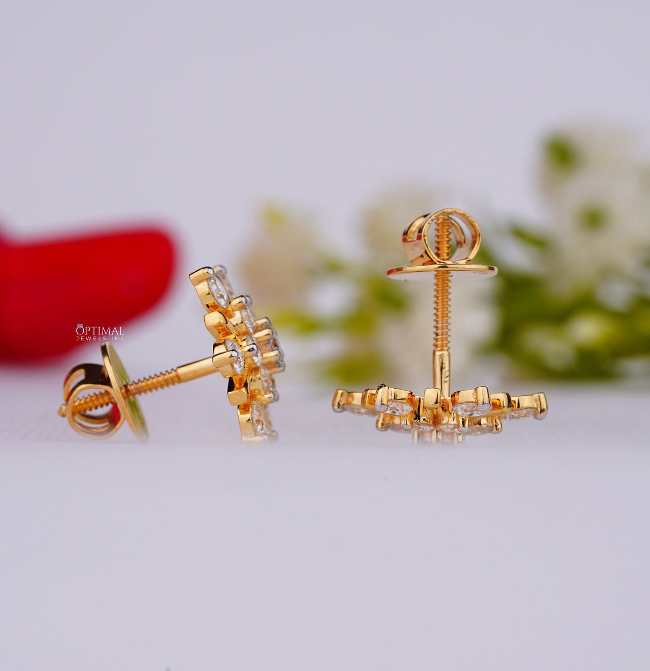 Floral Design Gold and Diamond Stud Earring 1.50 Ctw IGI Certified Lab Grown Diamond Earring Perfect Bridal Earring or Birthday Gift for Her