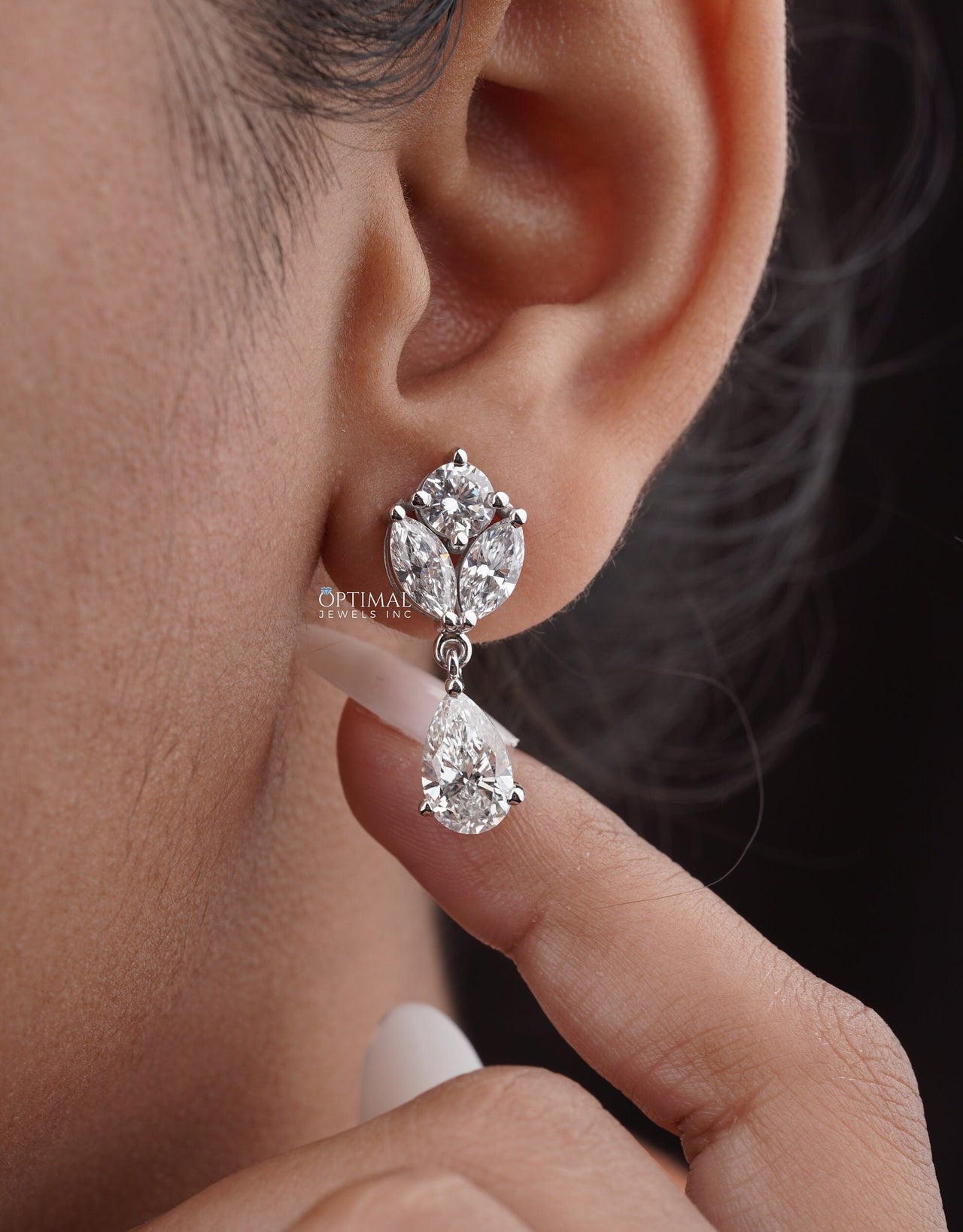 Elegant Multi Lab Grown Diamond Earring 5.00 Ctw Pear, Round And Marquise Cut Diamond Earring, Bridal Earring, Perfect For Special Occasions