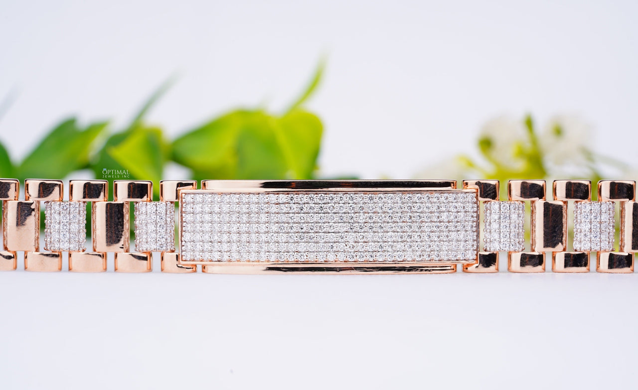 Luxurious Rose Gold Men's Diamond Bracelet, 2.00 Ctw Lab Grown Pave Set Diamonds, Bold Design and Intricate Detailing, Ideal Gift For Him