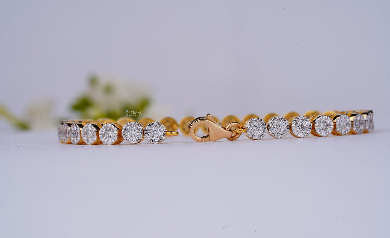 Unique Round Cut Lab Grown Diamond Tennis Bracelet, 8.00 CTW Diamond Yellow Gold Handmade Design, Perfect Anniversary Gift for Men and Women