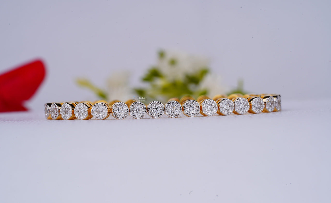 Unique Round Cut Lab Grown Diamond Tennis Bracelet, 8.00 CTW Diamond Yellow Gold Handmade Design, Perfect Anniversary Gift for Men and Women