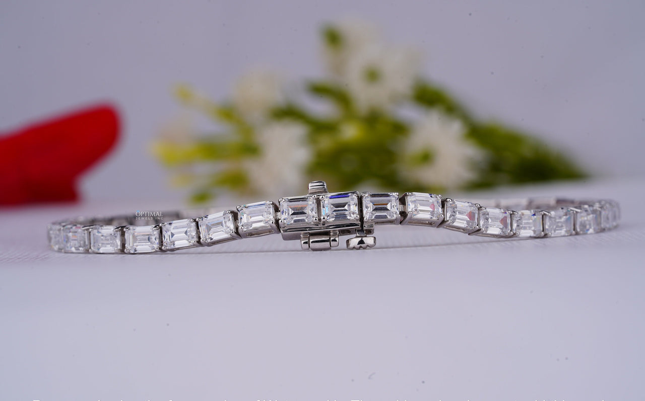 Stunning Emerald Cut Lab Grown Diamond 8.00 Ctw White Gold Tennis Bracelet, Diamond Bracelet For Women, Special Birthday Gift For Wife