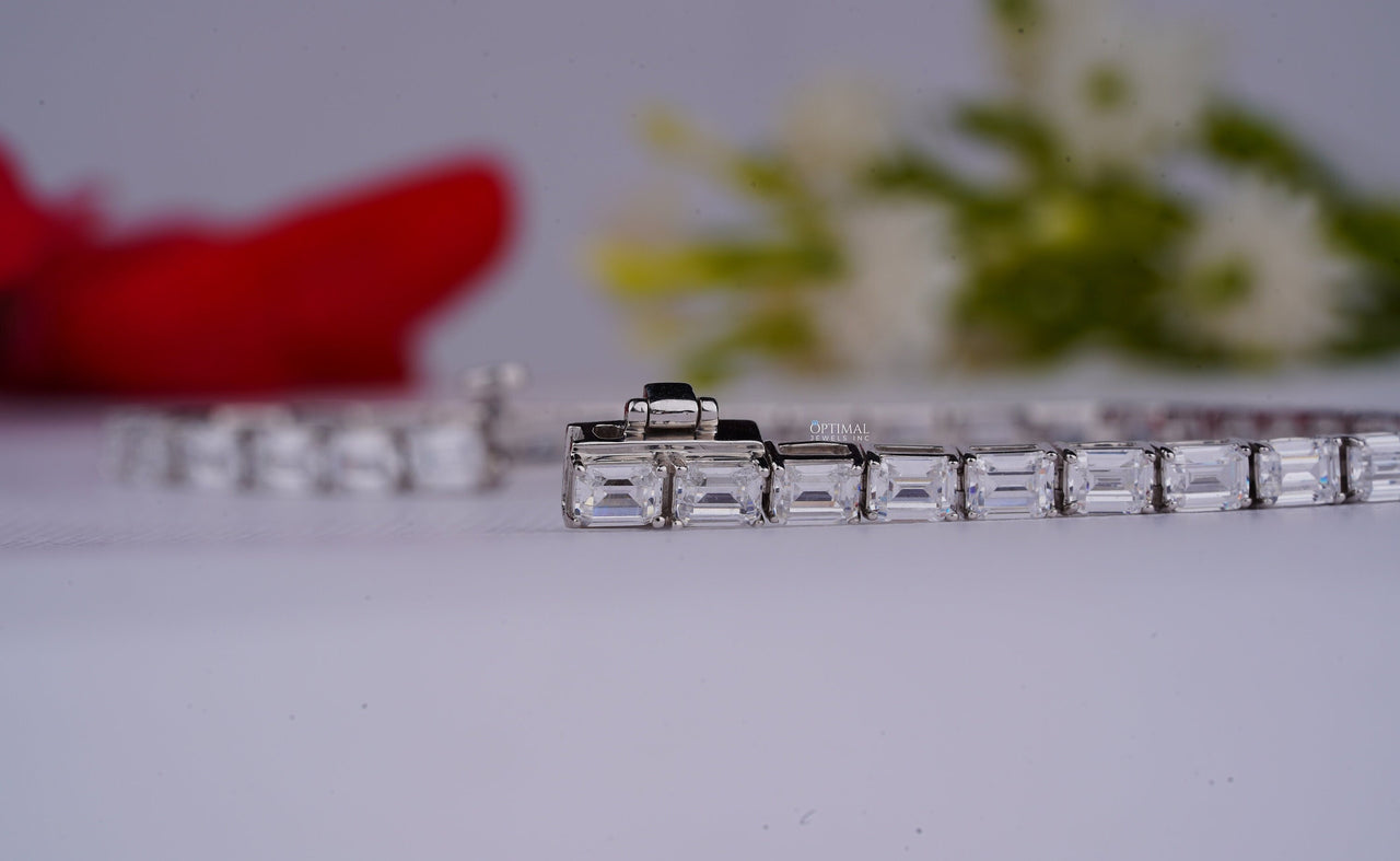 Stunning Emerald Cut Lab Grown Diamond 8.00 Ctw White Gold Tennis Bracelet, Diamond Bracelet For Women, Special Birthday Gift For Wife