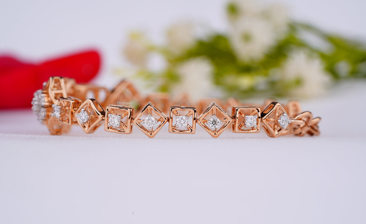 Modern Design Square Setting Bracelet Round & Princess Cut Lab Grown Diamond Bracelet 1.50 Ctw Rose Gold Cluster Diamond Bracelet For Women