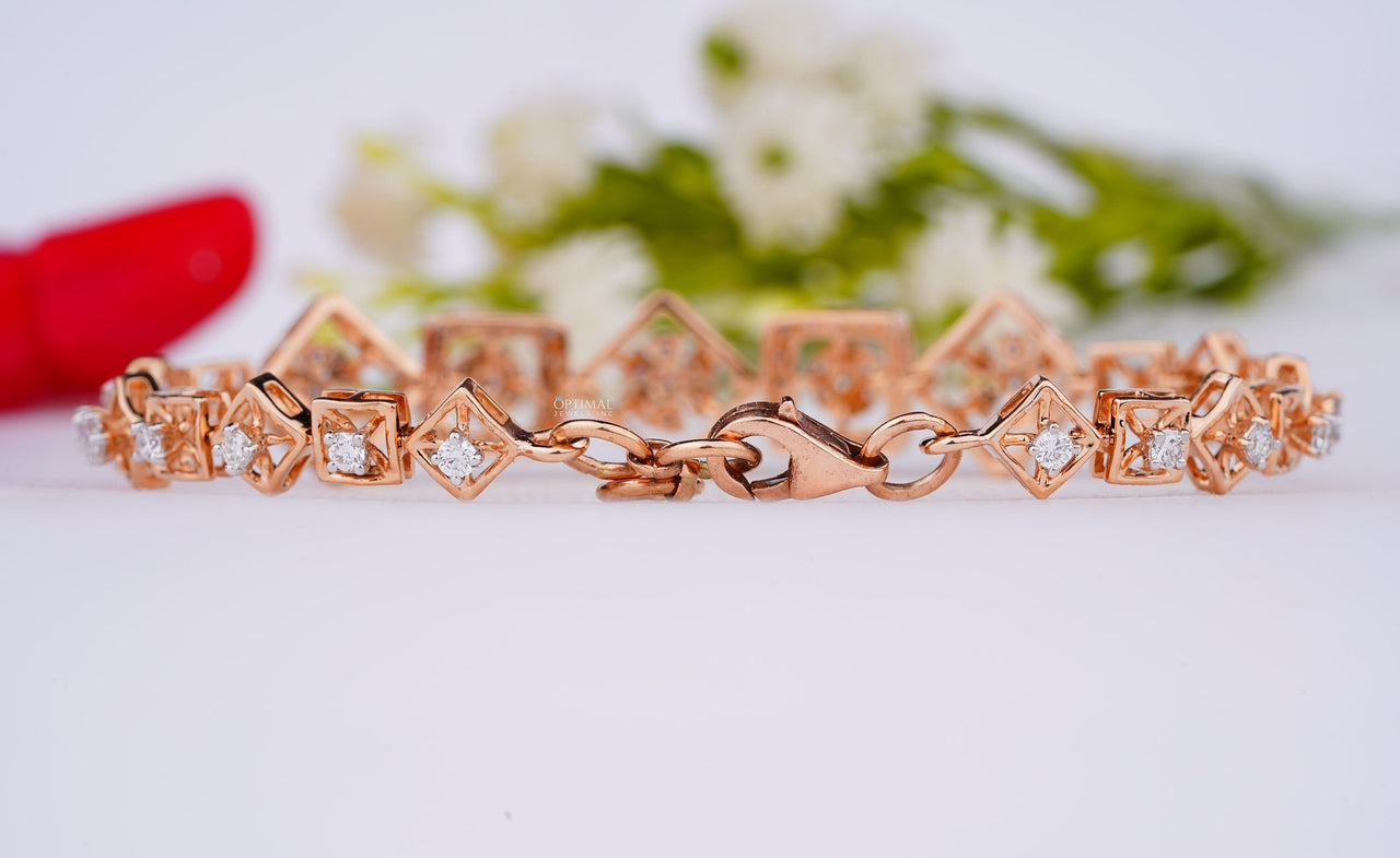 Modern Design Square Setting Bracelet Round & Princess Cut Lab Grown Diamond Bracelet 1.50 Ctw Rose Gold Cluster Diamond Bracelet For Women