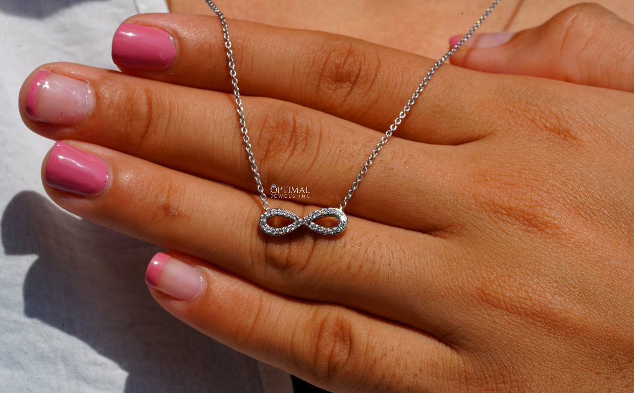 Unique Infinity Shape Diamond Necklace, 13 Cents Lab Grown Diamond Pendant, White Gold Diamond Pendant For Women, Birthday Gift For Her