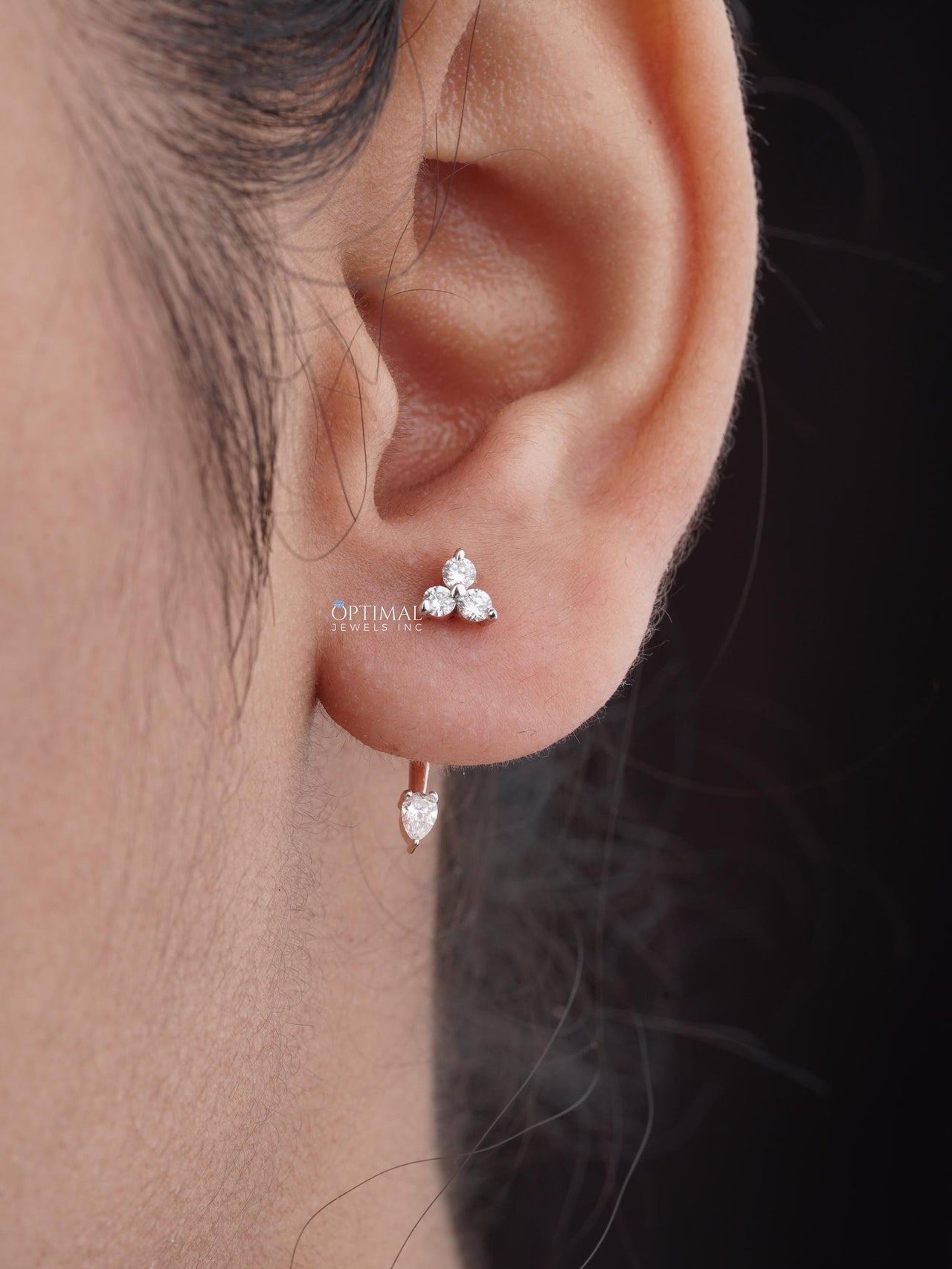 0.50 CTW Unique Rose Gold Earring - Lab-Grown Diamonds Asymmetric Design - Round and Pear-Cut Stones - Women's Fashion Jewelry- Gift For Her