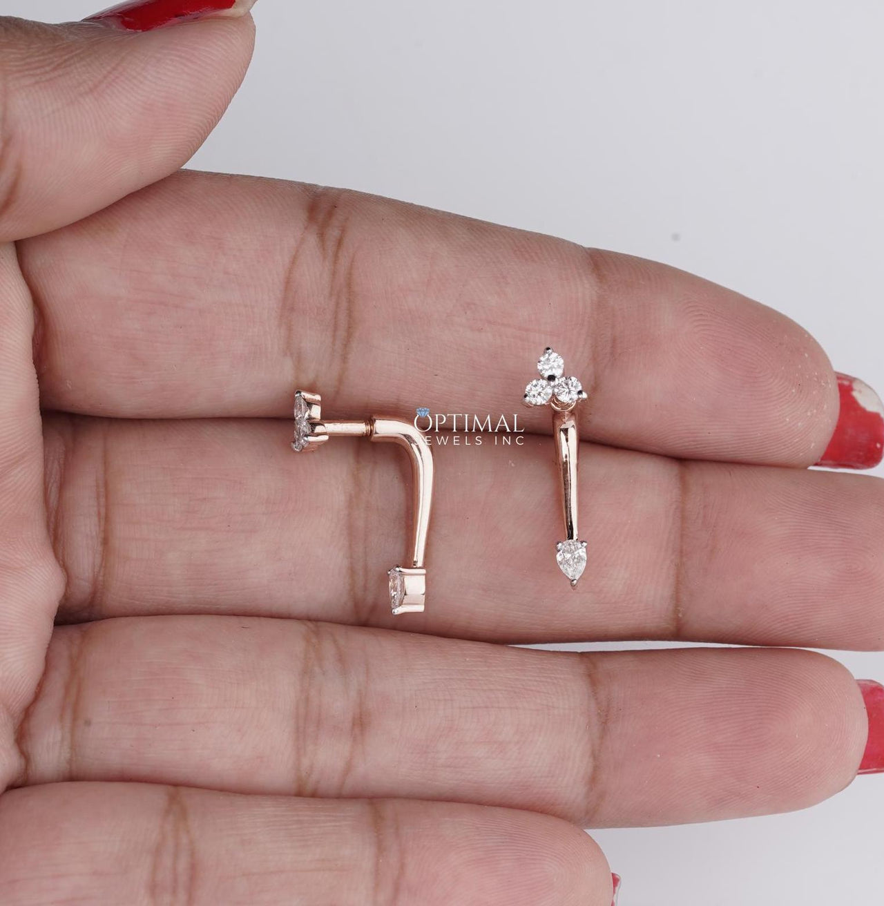 0.50 CTW Unique Rose Gold Earring - Lab-Grown Diamonds Asymmetric Design - Round and Pear-Cut Stones - Women's Fashion Jewelry- Gift For Her