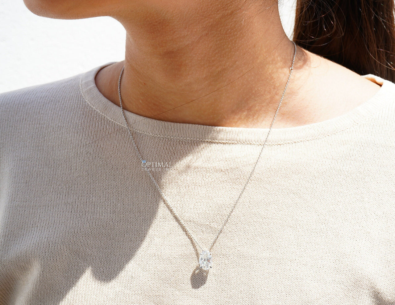 Oval Cut Lab Grown Diamond Pendant, 1.00 Ctw Lab Diamond Necklace, White Gold 18 Inch Chain, Minimalist Pendant, Anniversary Gift For Women