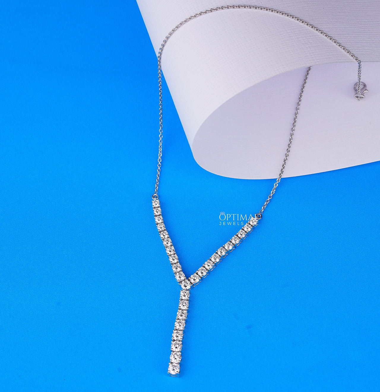 Antique Y-Shaped Diamond Tennis Necklace, 3.67 Ctw Round Cut Lab-Grown Diamonds, White Gold Chain Necklace, Elegant Jewelry Piece for Women