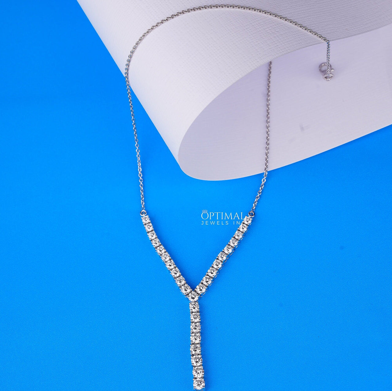 Antique Y-Shaped Diamond Tennis Necklace, 3.67 Ctw Round Cut Lab-Grown Diamonds, White Gold Chain Necklace, Elegant Jewelry Piece for Women