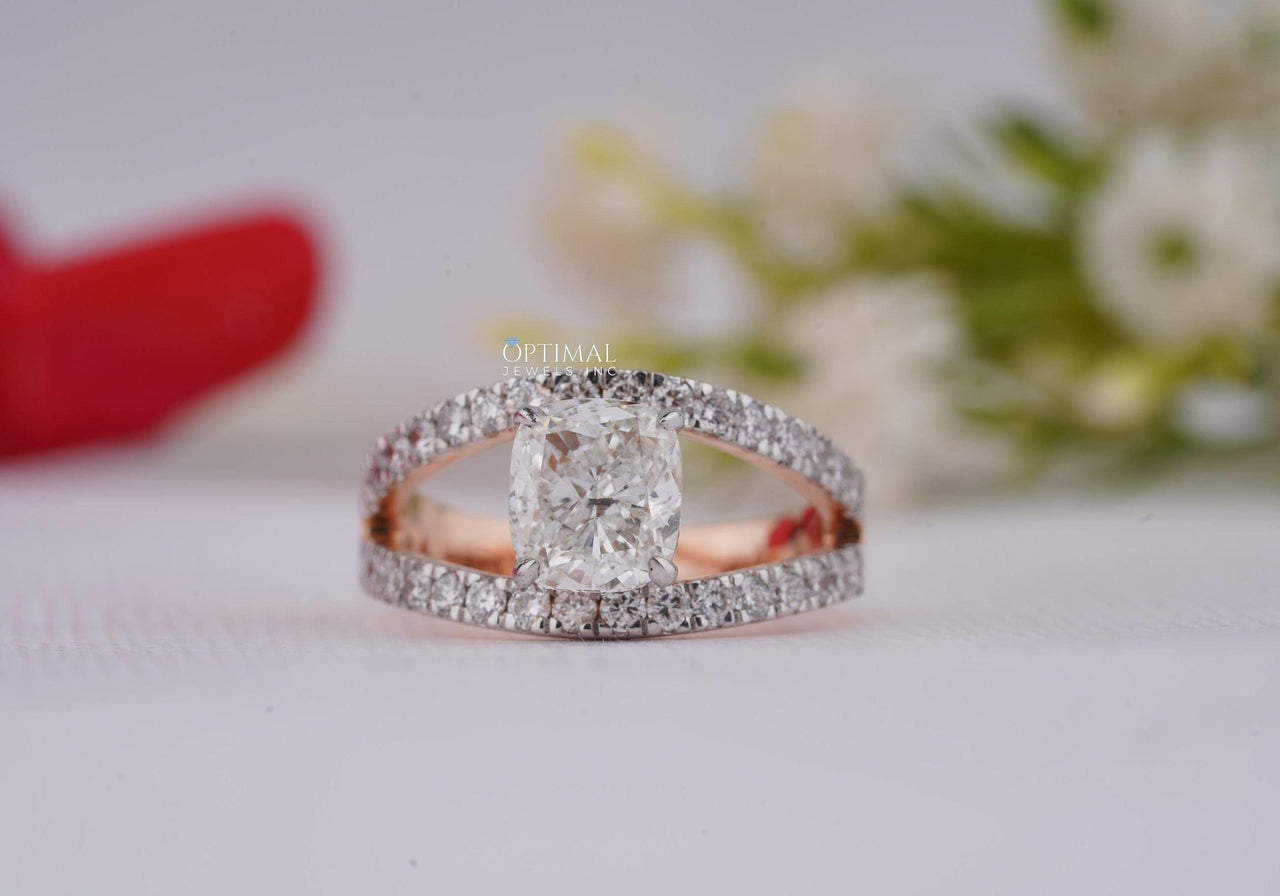 Elegant Cushion Cut Lab Grown Diamond Ring 2.80 Ctw IGI Certified Double Band Pave Set Engagement Ring Lab Created Rose Gold Wedding Ring