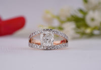 Thumbnail for Elegant Cushion Cut Lab Grown Diamond Ring 2.80 Ctw IGI Certified Double Band Pave Set Engagement Ring Lab Created Rose Gold Wedding Ring