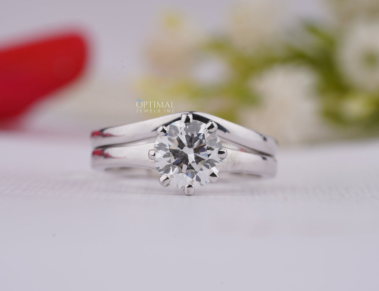 Plain Band Lab Grown Diamond Ring 1.50 Ct Round Cut Diamond Ring Solitaire Engagement Ring White Gold Lab Created Ring Anniversary Gift