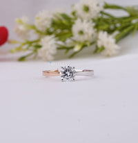 Thumbnail for Solitaire Lab Diamond Ring 0.72 Ctw Round Cut Lab Grown Diamond Ring Prong Set Ring Dainty Engagement Ring Two Tone Gold Anniversary Ring