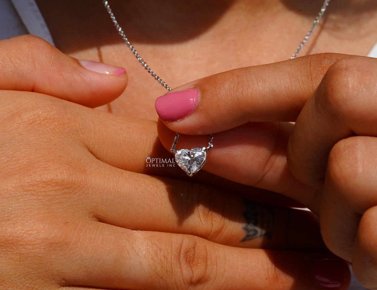 Stunning White Gold Heart Necklace, Lab Grown Diamond, 1.50 Ctw Solitaire Pendant, 18" Chain Everyday Wear Pendant, Special Gift For Wife