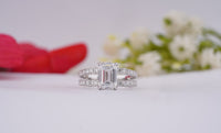 Thumbnail for IGI Certified 2.74 Ctw Emerald Cut Lab Grown Diamond Ring 18K White Gold Women's Engagement Ring Double Band Pave Set Wedding Ring For Her