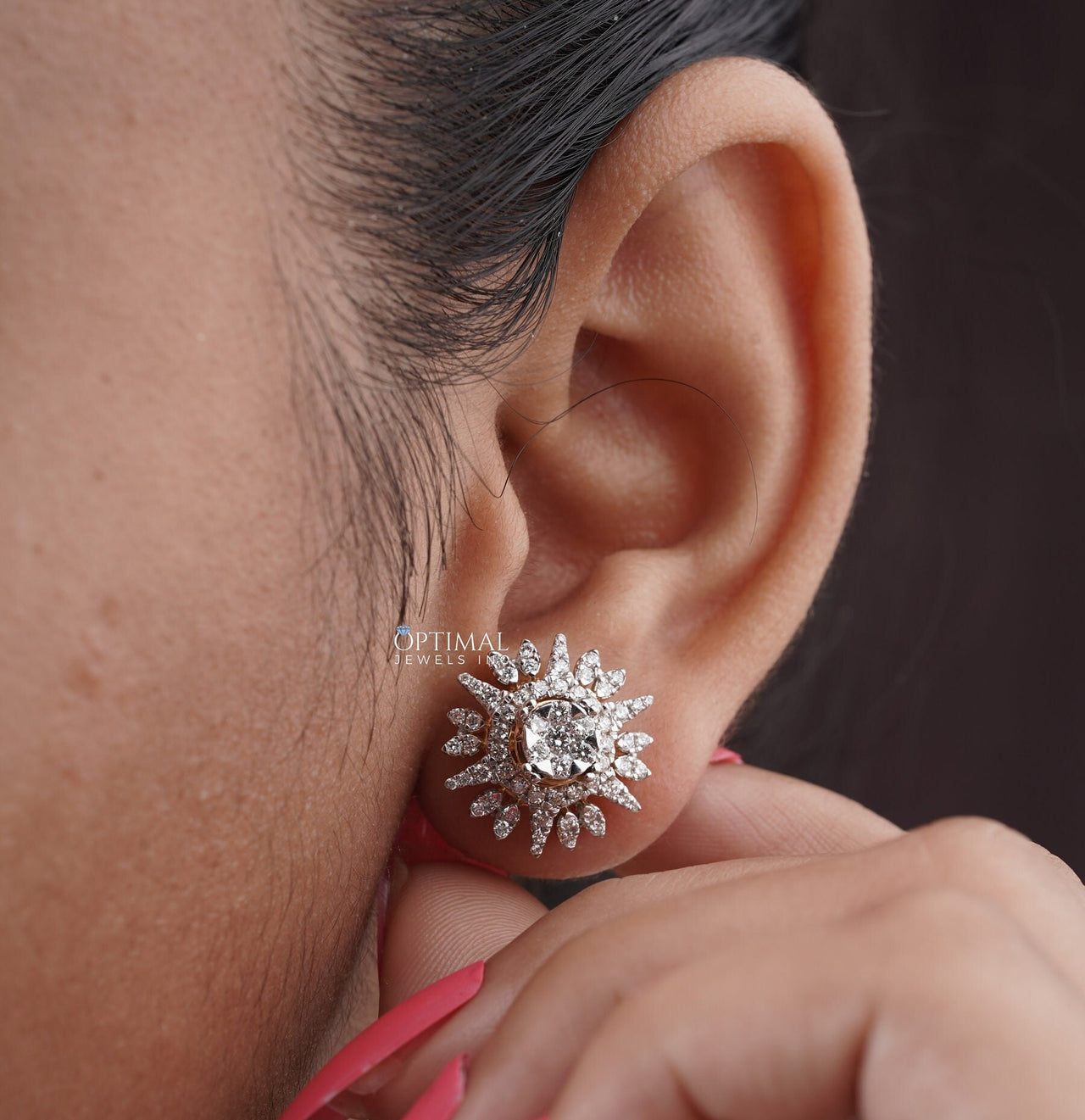 Glamorous Lab-Grown Diamond Flare Earrings, 3.00 CTW Round Cut Diamonds, Pave Halo Set Diamond Earring  Perfect for Every Occasion For Women