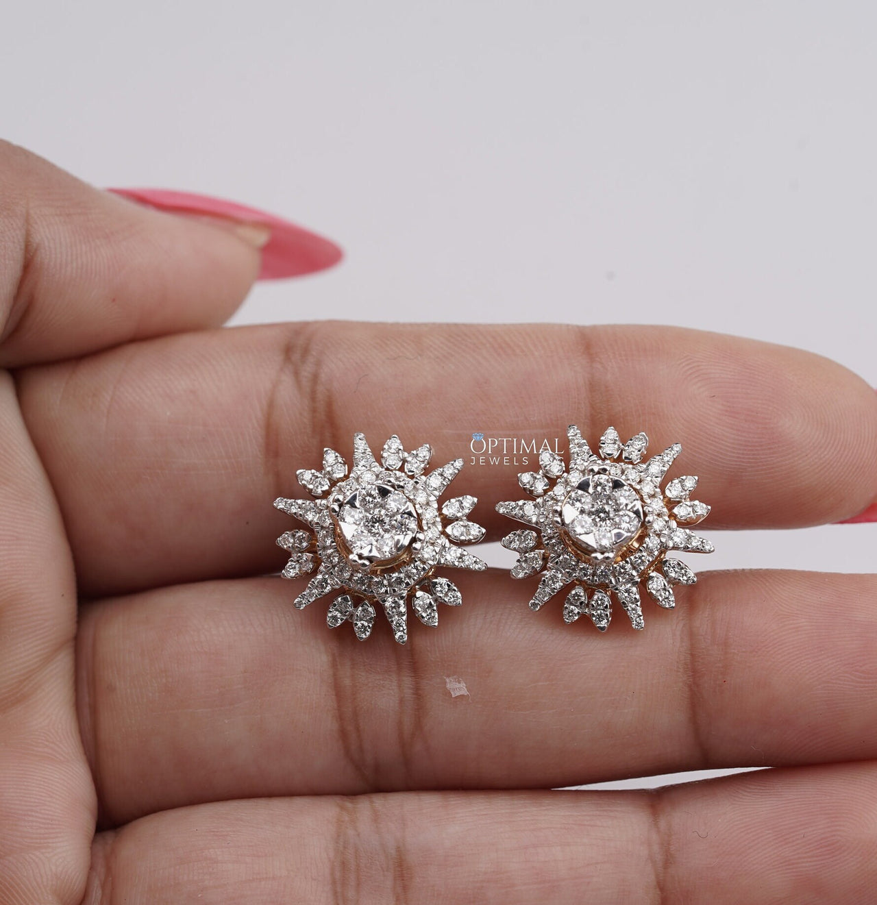 Glamorous Lab-Grown Diamond Flare Earrings, 3.00 CTW Round Cut Diamonds, Pave Halo Set Diamond Earring  Perfect for Every Occasion For Women