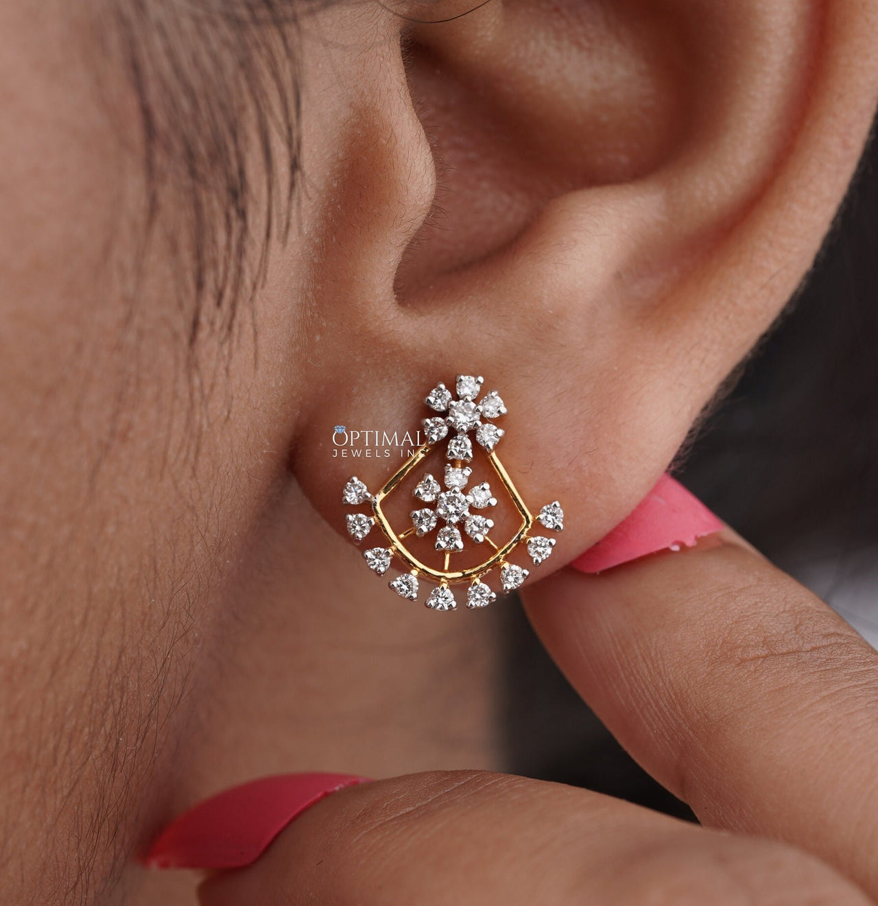 Gorgeous Flower Drop Design, 1.60 CTW Round Cut Lab-Grown Diamond Earrings, 18K Gold Earring, Ideal for Wedding Gift, Earrings For Women