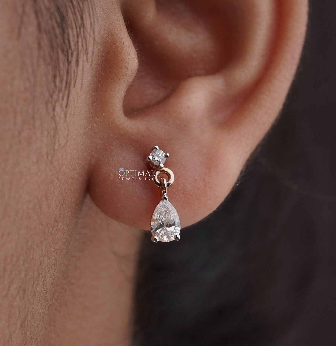 Round and Pear Lab Diamond Earring, Dangle & Drop 1.30 CTW Lab-Grown Diamond Earring, Two-Stone Earring, Perfect for Everyday Wear, Gift Her