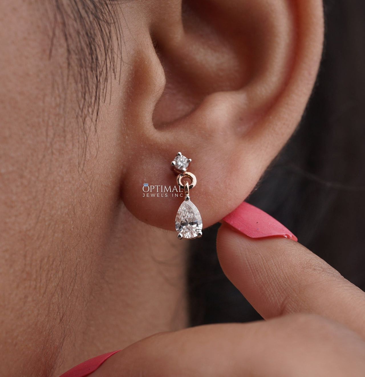 Round and Pear Lab Diamond Earring, Dangle & Drop 1.30 CTW Lab-Grown Diamond Earring, Two-Stone Earring, Perfect for Everyday Wear, Gift Her