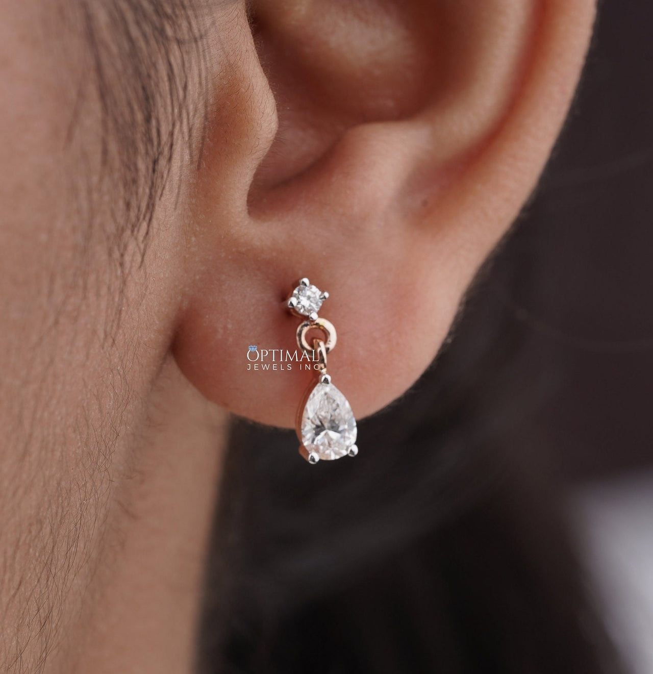 Round and Pear Lab Diamond Earring, Dangle & Drop 1.30 CTW Lab-Grown Diamond Earring, Two-Stone Earring, Perfect for Everyday Wear, Gift Her