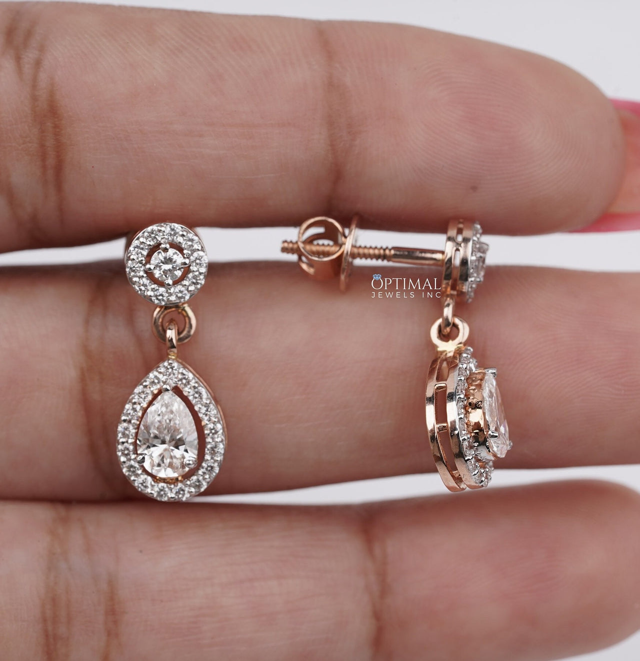 2.00 CTW Round and Pear Lab-Grown Diamond, Two-Stone Halo Diamond Earrings, Dangle & Drop Design, Perfect for Special Occasions, Unique Gift