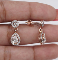 Thumbnail for 2.00 CTW Round and Pear Lab-Grown Diamond, Two-Stone Halo Diamond Earrings, Dangle & Drop Design, Perfect for Special Occasions, Unique Gift