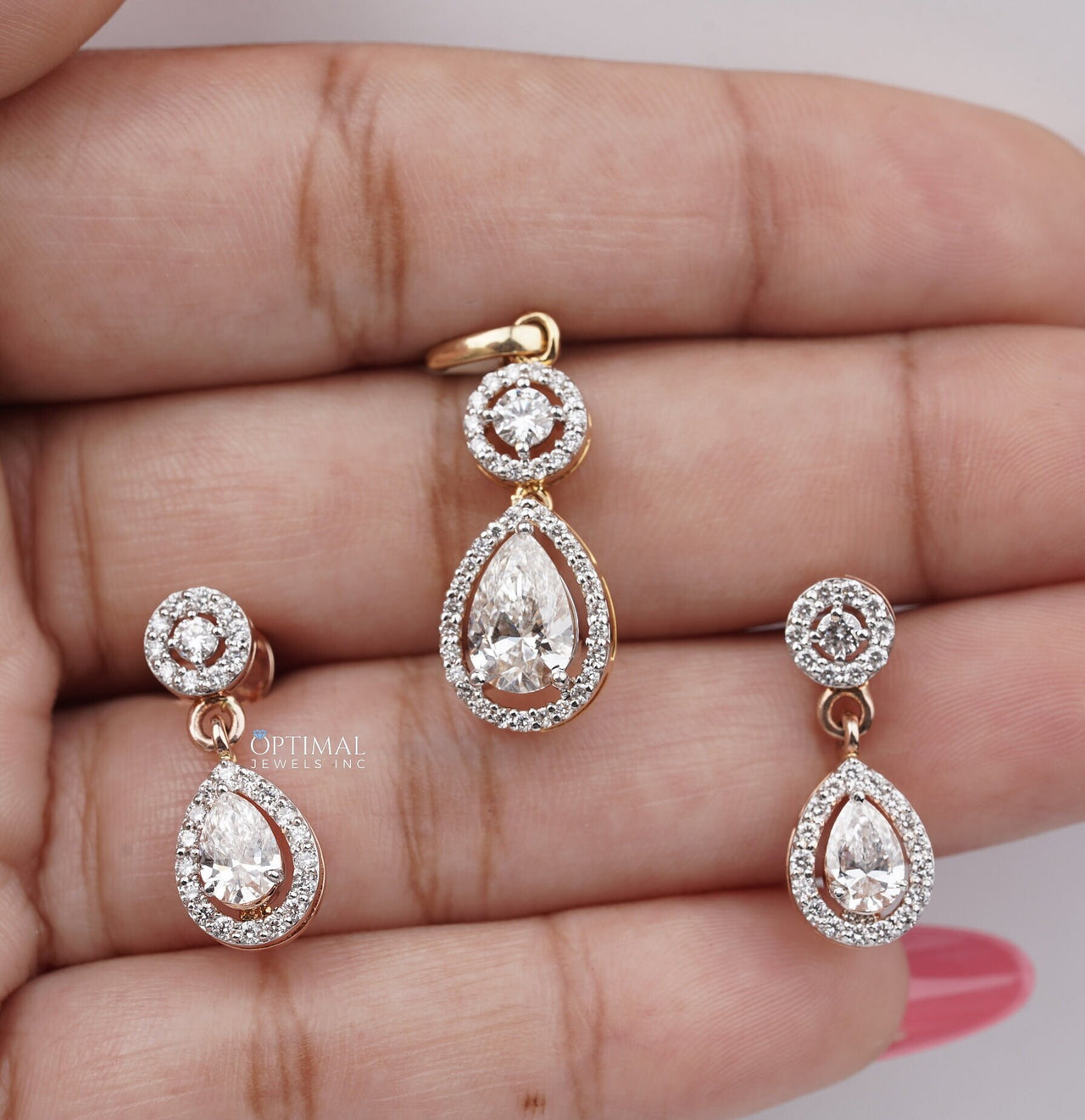 2.00 CTW Round and Pear Lab-Grown Diamond, Two-Stone Halo Diamond Earrings, Dangle & Drop Design, Perfect for Special Occasions, Unique Gift