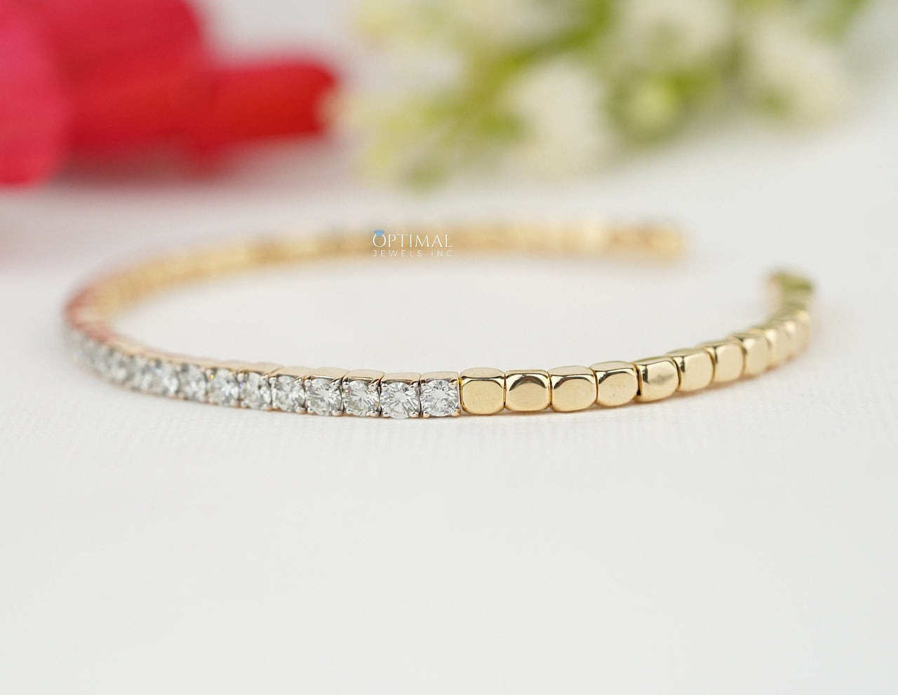 Round Lab-Grown Diamond Tennis Bracelet, 5.00 CTW IGI Certified Diamond, Yellow Gold Half Eternity Bracelet, Perfect for Everyday Wear